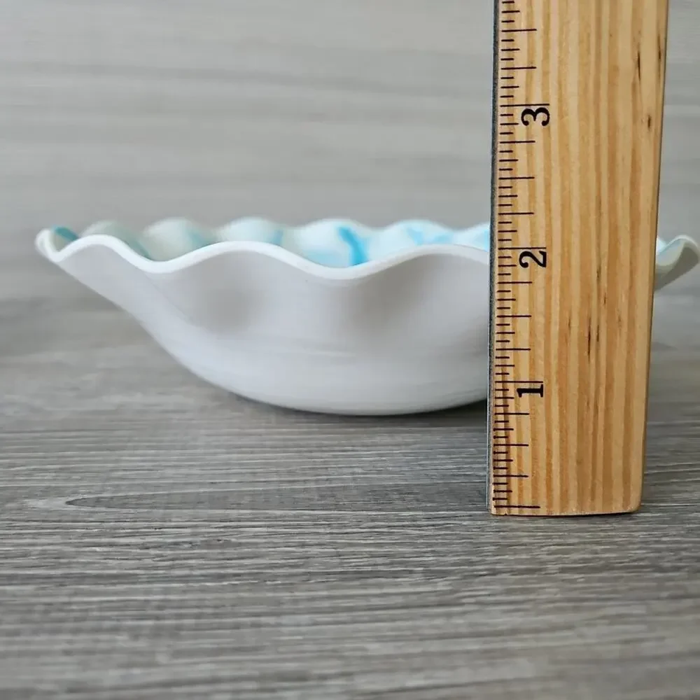 Pier 1 One Imports Marble Wave Turquoise Melamine Coastal Beach Lake 4 Bowl Set